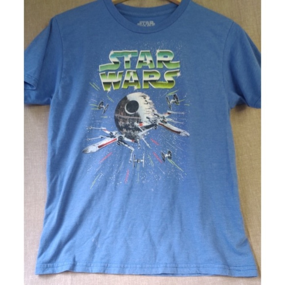 Star Wars X-Wing Tie Fighter Boy's XLarge Shirt rare death star blue tee kids